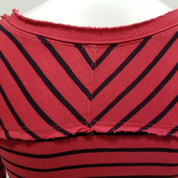 Free People top Small Hard Candy Stripe Cuff beaded crochet inset cuff raw hems - Picture 10 of 14